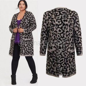 TORRID GREY LEOPARD LONGLINE CARDIGAN NWT sz M-L